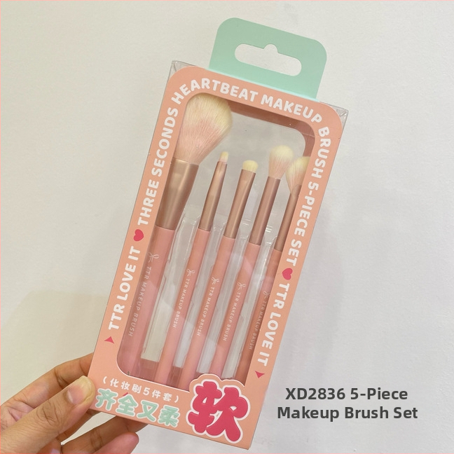 Portabilus TTR makiažo šepetėlių rinkinys – nailoninės šerelės, 1 vnt. rinkinys, daugiafunkcinis akių linijos šepetėlis ir pagrindiniai akių/ pudros šepetėliai