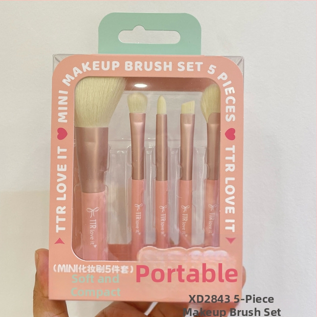 Portabilus TTR makiažo šepetėlių rinkinys – nailoninės šerelės, 1 vnt. rinkinys, daugiafunkcinis akių linijos šepetėlis ir pagrindiniai akių/ pudros šepetėliai