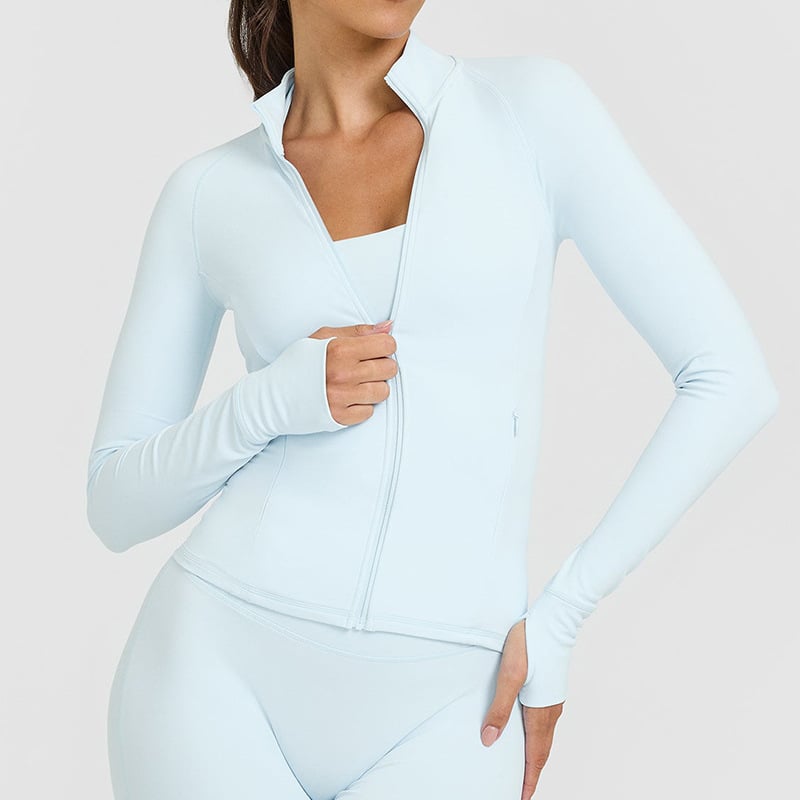 Moteriška ilgom rankovėmis jogos džemperis su užtrauktuku, siaura kirpimo, juosmens ilgio, kvėpuojantis ir elastingas audinys, nailonas-spandeksas (75/25), Ami Medea.