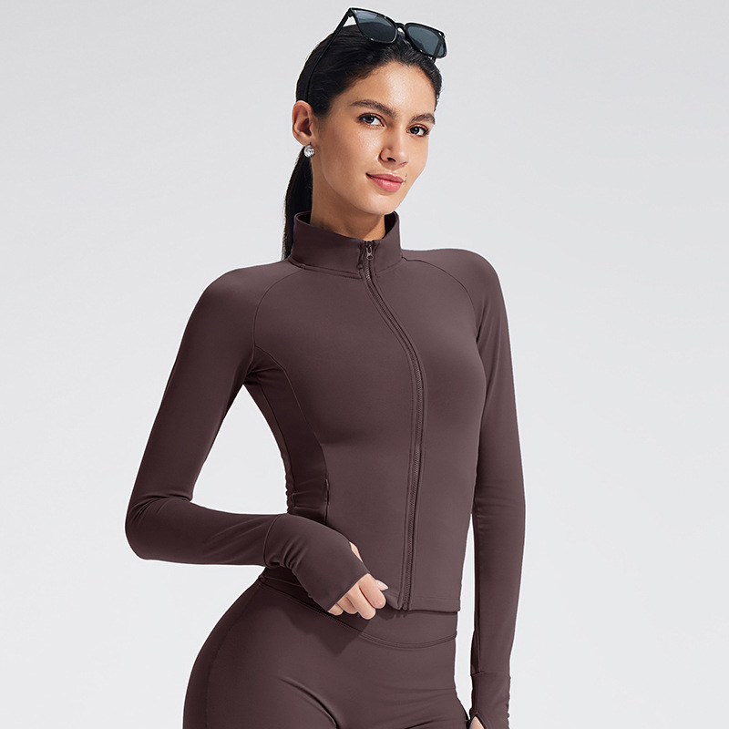 Moteriška ilgom rankovėmis jogos džemperis su užtrauktuku, siaura kirpimo, juosmens ilgio, kvėpuojantis ir elastingas audinys, nailonas-spandeksas (75/25), Ami Medea.