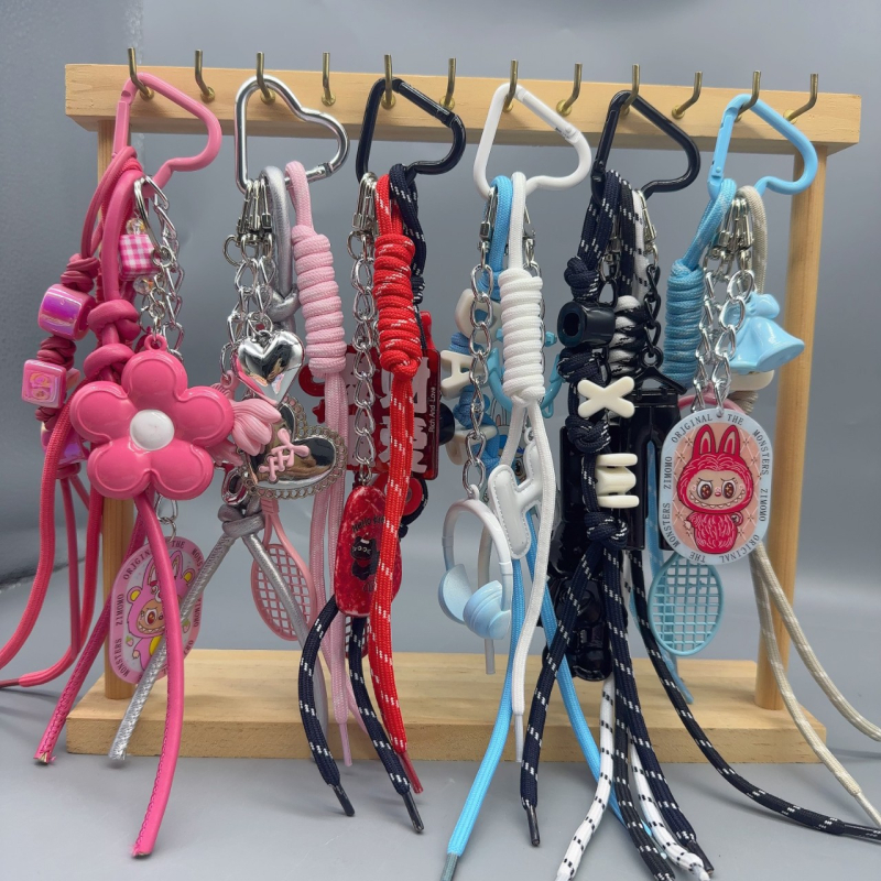 Dlhý prívesok na tašku zliatiny, DIY opletená šnúra, ručne pletený, štýl kľúča, vzor hviezd, slnko a mesiac, letné vydanie 2025