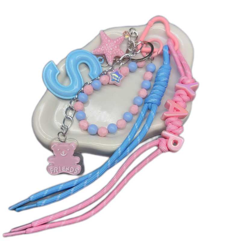 Dlhý prívesok na tašku zliatiny, DIY opletená šnúra, ručne pletený, štýl kľúča, vzor hviezd, slnko a mesiac, letné vydanie 2025