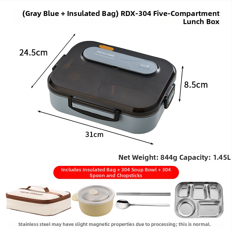 Box na obed z 316 nerezovej ocele, izolovaný, obdĺžnikového tvaru, objem 1–2 l, vhodný na cestovanie