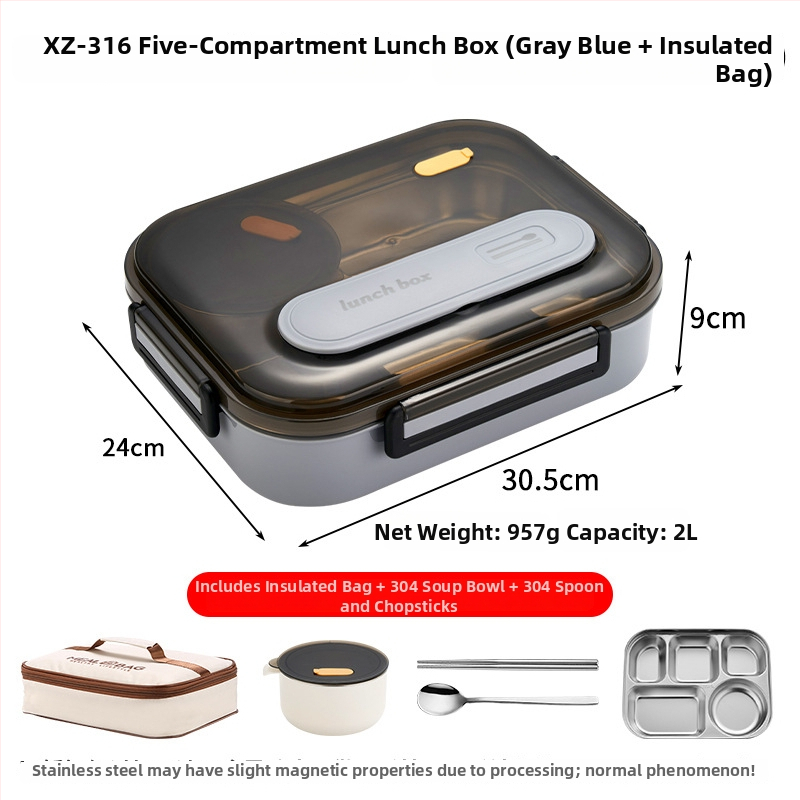 Box na obed z 316 nerezovej ocele, izolovaný, obdĺžnikového tvaru, objem 1–2 l, vhodný na cestovanie