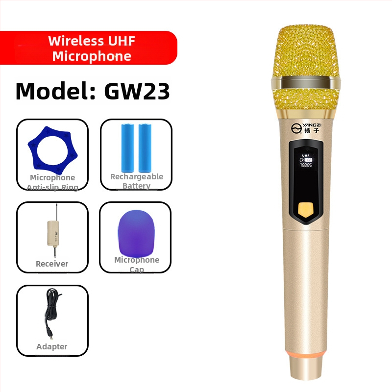GW26 Bezvadu mikrofons, dubultkanālu, piemērots skatuvei, mājai, KTV sanāksmēm, ar pārvietojamu spoli, frekvenču diapazons 40 Hz–20 kHz, SNR ≥75 dB