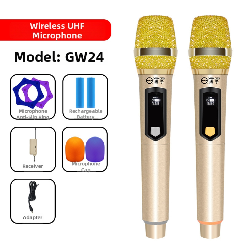 GW26 Bezvadu mikrofons, dubultkanālu, piemērots skatuvei, mājai, KTV sanāksmēm, ar pārvietojamu spoli, frekvenču diapazons 40 Hz–20 kHz, SNR ≥75 dB