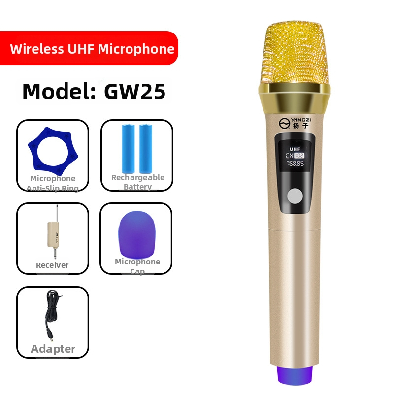 GW26 Bezvadu mikrofons, dubultkanālu, piemērots skatuvei, mājai, KTV sanāksmēm, ar pārvietojamu spoli, frekvenču diapazons 40 Hz–20 kHz, SNR ≥75 dB