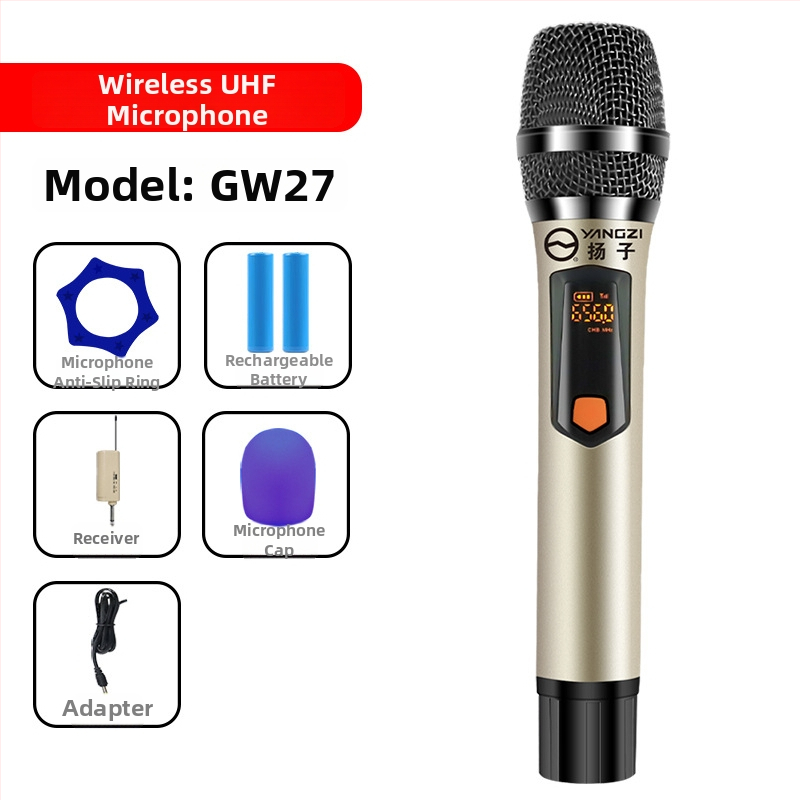 GW26 Bezvadu mikrofons, dubultkanālu, piemērots skatuvei, mājai, KTV sanāksmēm, ar pārvietojamu spoli, frekvenču diapazons 40 Hz–20 kHz, SNR ≥75 dB