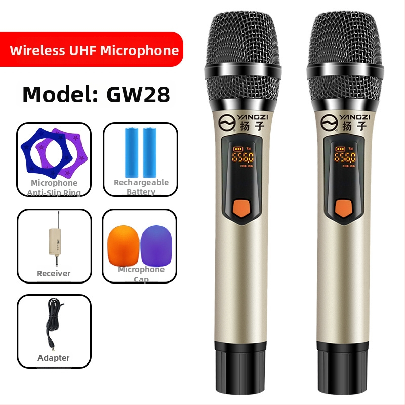 GW26 Bezvadu mikrofons, dubultkanālu, piemērots skatuvei, mājai, KTV sanāksmēm, ar pārvietojamu spoli, frekvenču diapazons 40 Hz–20 kHz, SNR ≥75 dB