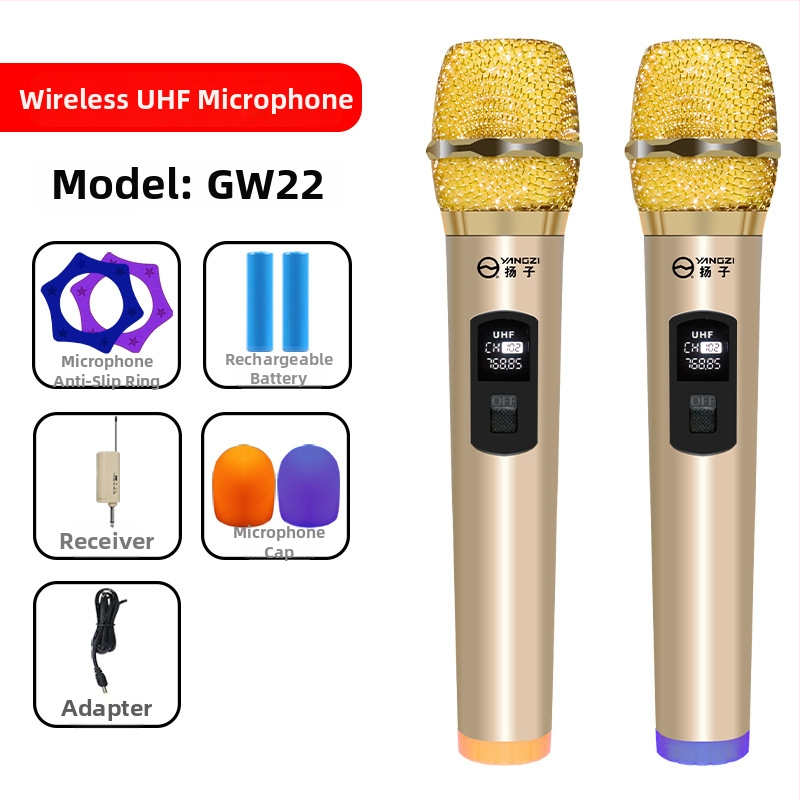 GW26 Bezvadu mikrofons, dubultkanālu, piemērots skatuvei, mājai, KTV sanāksmēm, ar pārvietojamu spoli, frekvenču diapazons 40 Hz–20 kHz, SNR ≥75 dB