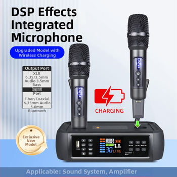 Bezmugurka mikrofons D80+m11 ar DSP pret atgriezenisko saiti un reverberāciju, Bluetooth 5.0, 100 Hz–20 kHz, SNR ≥95 dB, KTV/mājas izklaidei