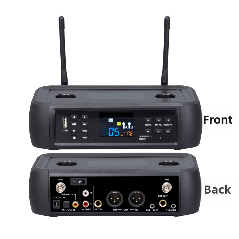 Bezmugurka mikrofons D80+m11 ar DSP pret atgriezenisko saiti un reverberāciju, Bluetooth 5.0, 100 Hz–20 kHz, SNR ≥95 dB, KTV/mājas izklaidei