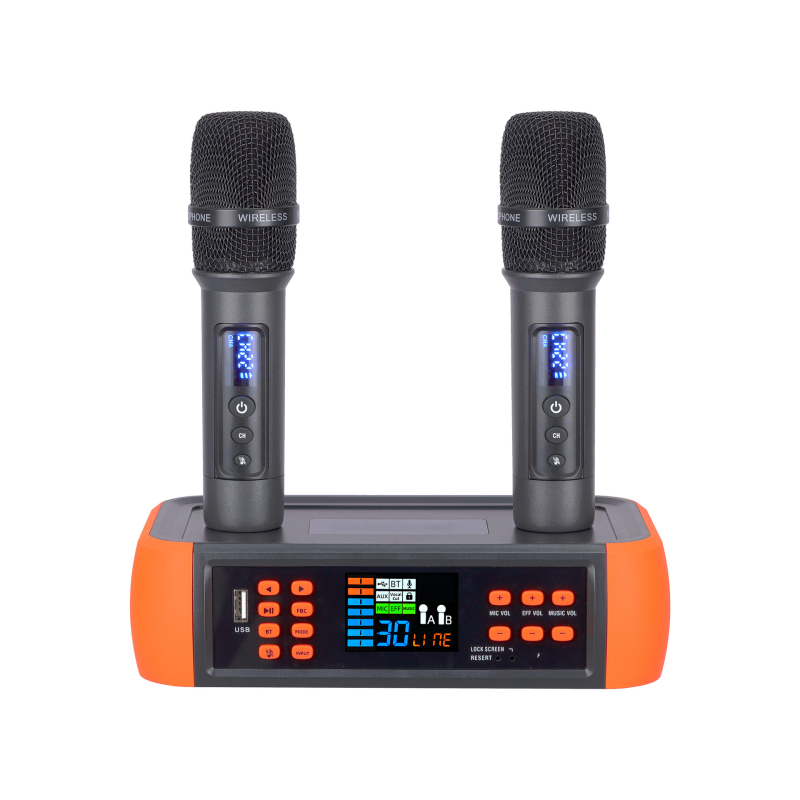 Bezmugurka mikrofons D80+m11 ar DSP pret atgriezenisko saiti un reverberāciju, Bluetooth 5.0, 100 Hz–20 kHz, SNR ≥95 dB, KTV/mājas izklaidei