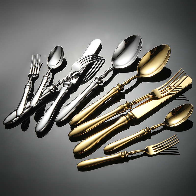 Форжирана 304 неръждаема стомана — набор западни прибори с дръжка с форма на тиква: нож, вилица и лъжица, огледално полирани, ръчна изработка