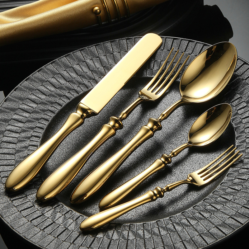 Форжирана 304 неръждаема стомана — набор западни прибори с дръжка с форма на тиква: нож, вилица и лъжица, огледално полирани, ръчна изработка