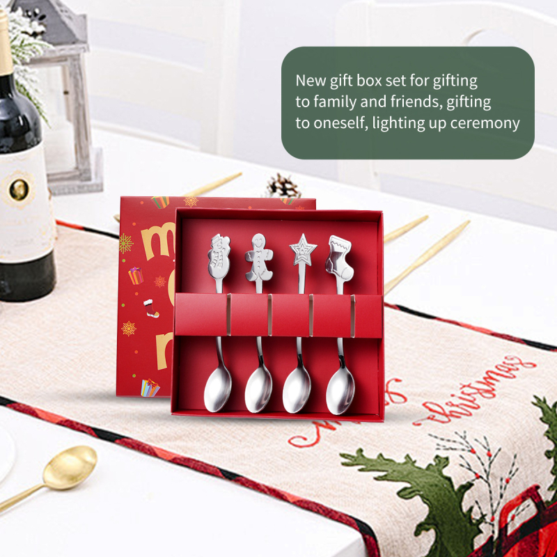 Štvordielny set lyžíc z nerezovej ocele pre deti, karikatúrny vzor, zrkadlové leštenie, prispôsobiteľné