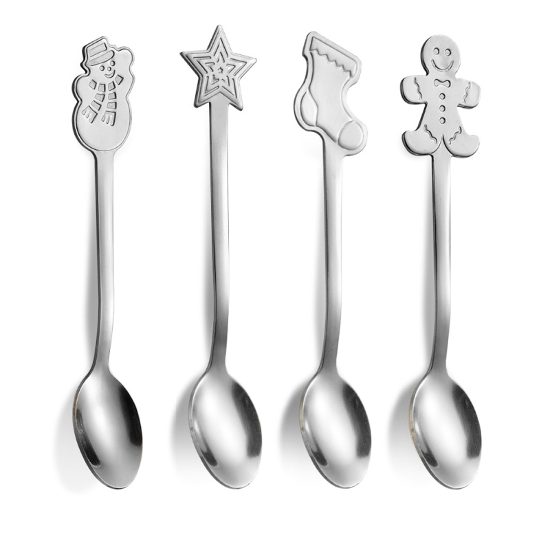 Štvordielny set lyžíc z nerezovej ocele pre deti, karikatúrny vzor, zrkadlové leštenie, prispôsobiteľné