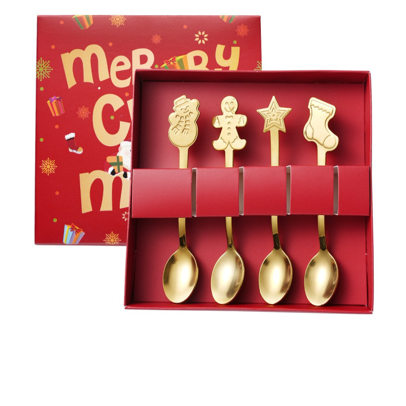 Štvordielny set lyžíc z nerezovej ocele pre deti, karikatúrny vzor, zrkadlové leštenie, prispôsobiteľné