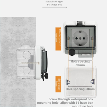 86-tipīga slēpta ūdensdroša integrētā strāvas kontaktligzda sienas montāžai, paredzēta vannas istabai un ārējai lietošanai