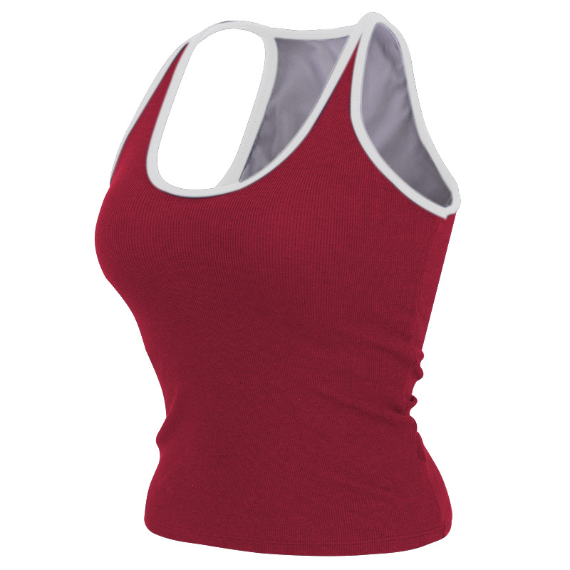 Moteriški be rankovių fitneso marškinėliai — minkšti ir patogūs; medvilnės + viskozės + spandekso mišinys (47,5%/47,5%/5%); be rankovių; aptemptas kirpimas; ilgis iki pilvo