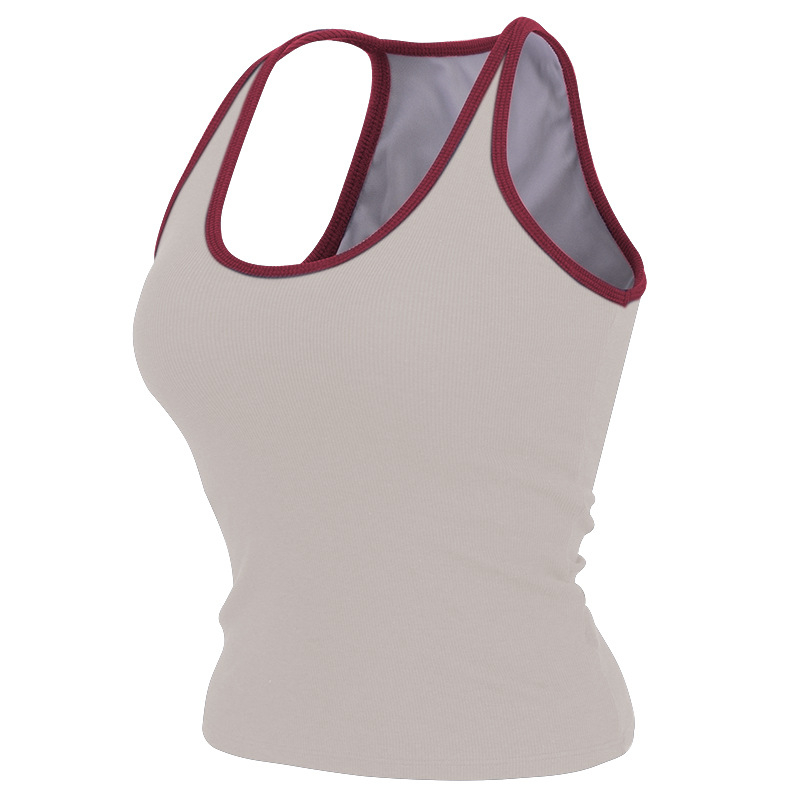 Moteriški be rankovių fitneso marškinėliai — minkšti ir patogūs; medvilnės + viskozės + spandekso mišinys (47,5%/47,5%/5%); be rankovių; aptemptas kirpimas; ilgis iki pilvo