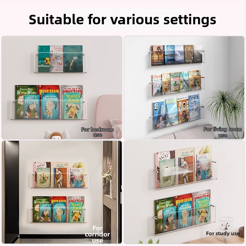 Sieninis nematomas knygų laikiklis, akrilas, U formos, be gręžimo, šiuolaikinis minimalistinis stilius