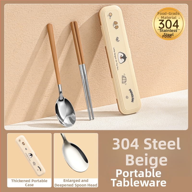 316 nerūdijančio plieno vaikų stalo įrankių rinkinys – vienam asmeniui, 3 dalys (valgomosios lazdelės, šaukštas, šakutė) su nešiojama laikymo dėžute, veidrodinis paviršius, nordinis stilius, 2024 m. pristatymas, pritaikymas galimas