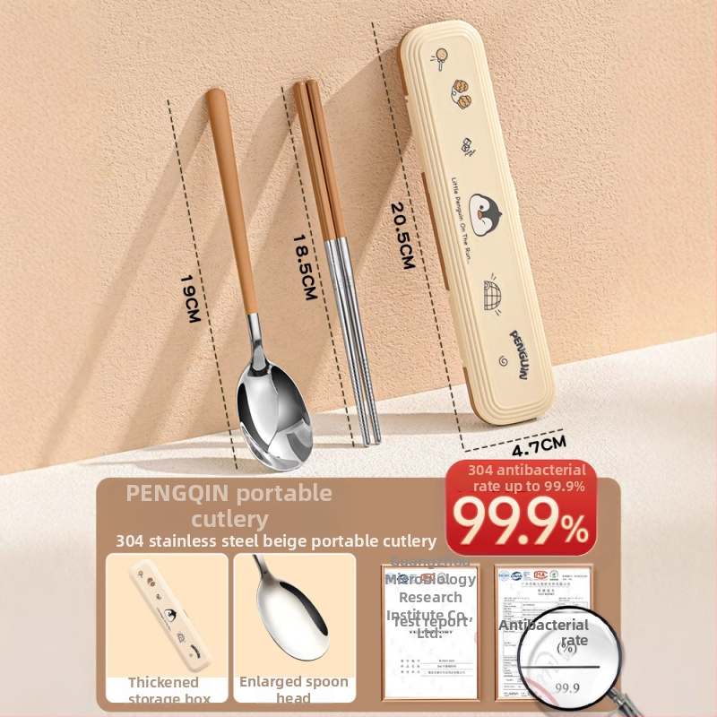 316 nerūdijančio plieno vaikų stalo įrankių rinkinys – vienam asmeniui, 3 dalys (valgomosios lazdelės, šaukštas, šakutė) su nešiojama laikymo dėžute, veidrodinis paviršius, nordinis stilius, 2024 m. pristatymas, pritaikymas galimas