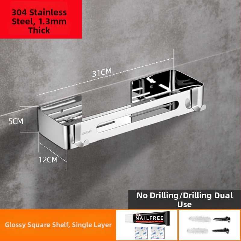 Be gręžimo 304 nerūdijančio plieno vonios kambario trikampė lentyna kampinė, veidrodinis poliravimas, apkrova 20 kg, 1–3 sluoksniai