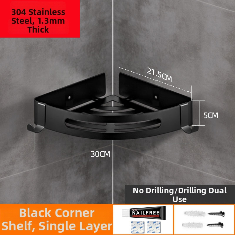 Be gręžimo 304 nerūdijančio plieno vonios kambario trikampė lentyna kampinė, veidrodinis poliravimas, apkrova 20 kg, 1–3 sluoksniai