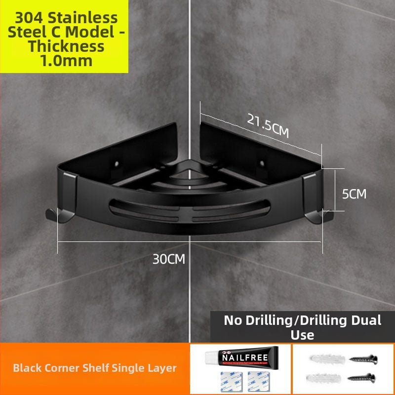 Be gręžimo 304 nerūdijančio plieno vonios kambario trikampė lentyna kampinė, veidrodinis poliravimas, apkrova 20 kg, 1–3 sluoksniai