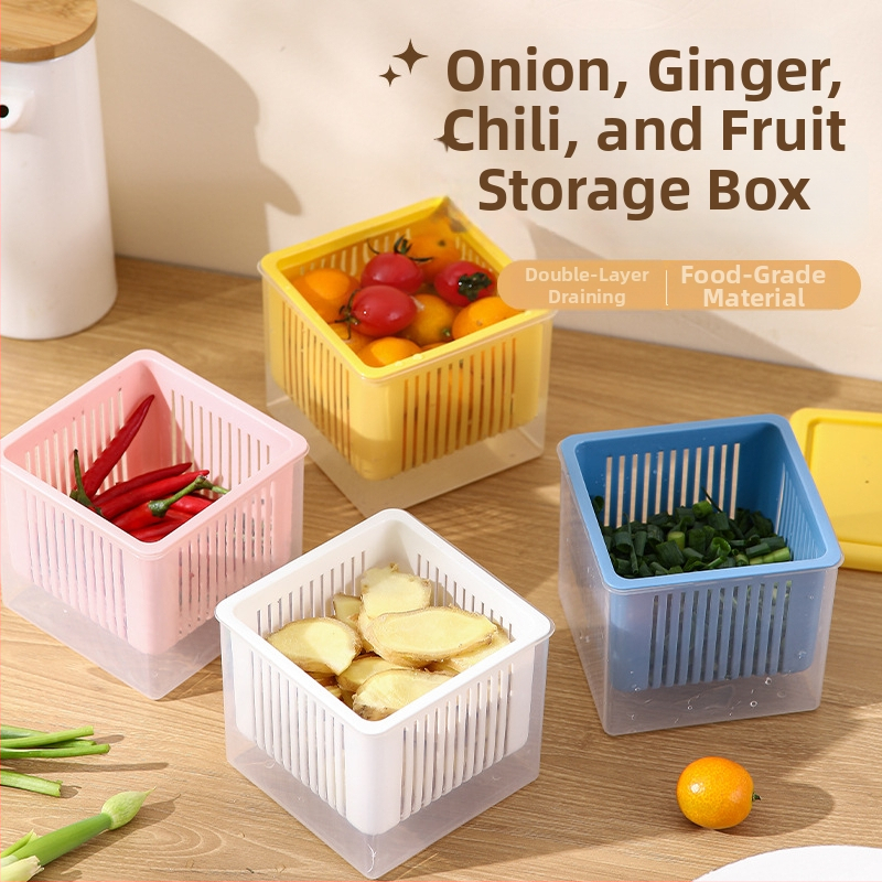 Imbierų, česnako ir žaliojo svogūno laikymo dėžė – kvapų neutralizavimas, drenažas, skaidri, PP medžiaga