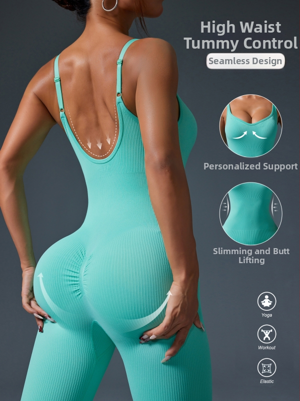 Viengabala jogas kombinezonā ar špagetēm siksnām, atvērta mugura, vēdera kontrole un gurnu pacelšana, mitrumu vadājošs audums, 90% neilons, 10% spandekss, Snow Fox, 2024