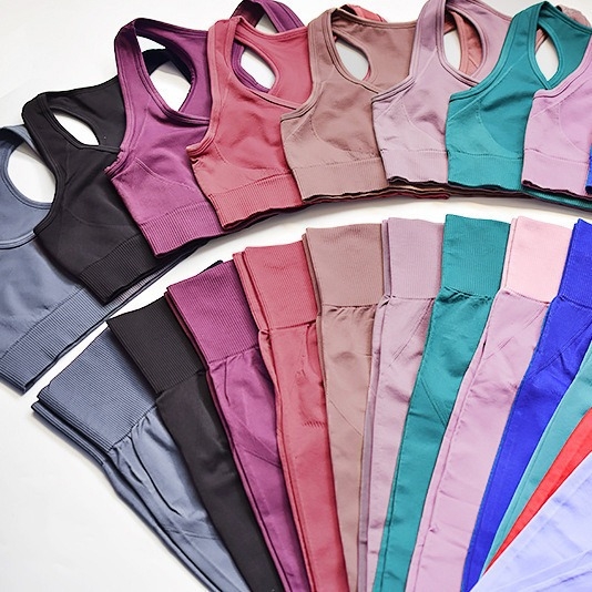 Set de yoga din două părți, fără cusături, pentru femei – top cu mâneci scurte și pantaloni, respirabil, ultra-ușor, absorbție a umidității, amestec bumbac-nylon