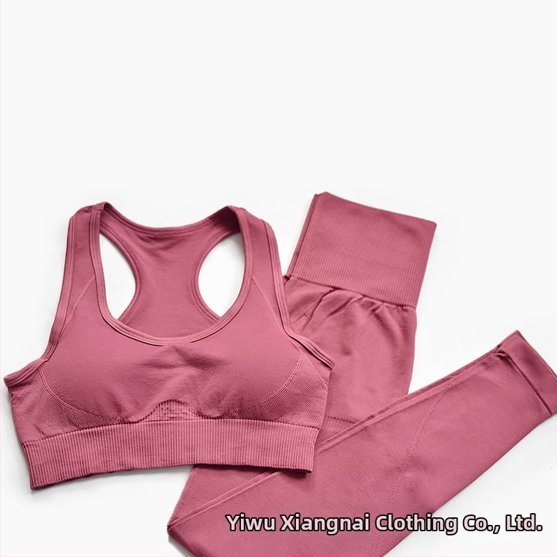 Set de yoga din două părți, fără cusături, pentru femei – top cu mâneci scurte și pantaloni, respirabil, ultra-ușor, absorbție a umidității, amestec bumbac-nylon