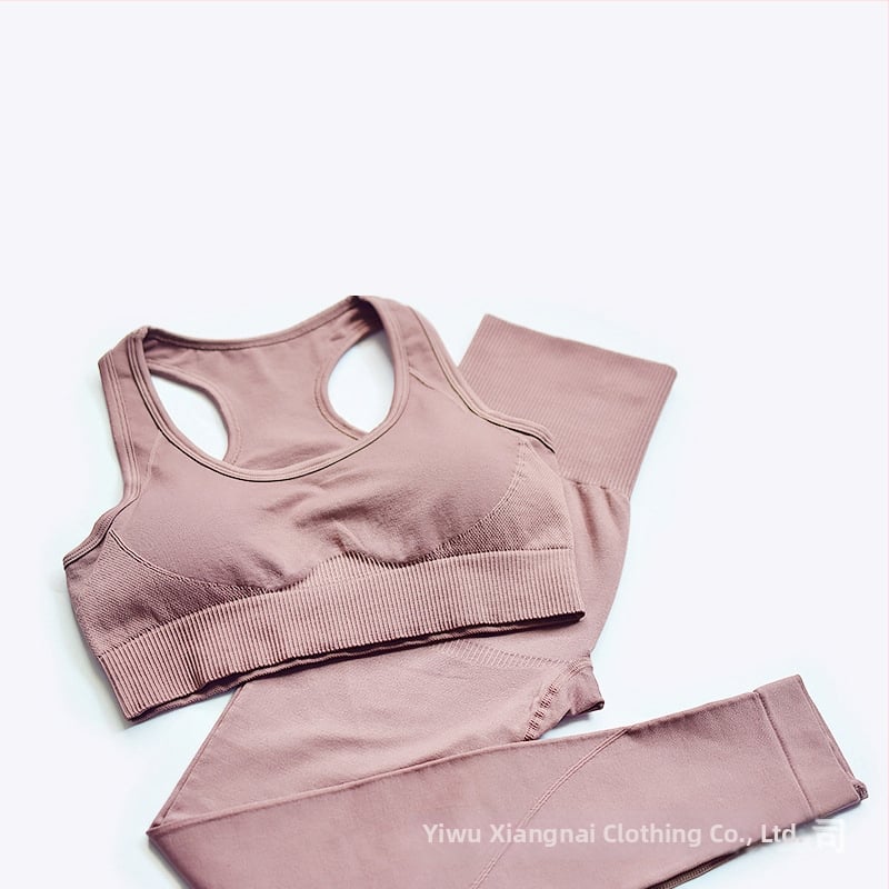Set de yoga din două părți, fără cusături, pentru femei – top cu mâneci scurte și pantaloni, respirabil, ultra-ușor, absorbție a umidității, amestec bumbac-nylon