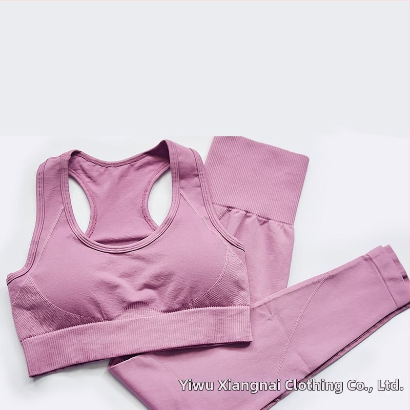 Set de yoga din două părți, fără cusături, pentru femei – top cu mâneci scurte și pantaloni, respirabil, ultra-ușor, absorbție a umidității, amestec bumbac-nylon