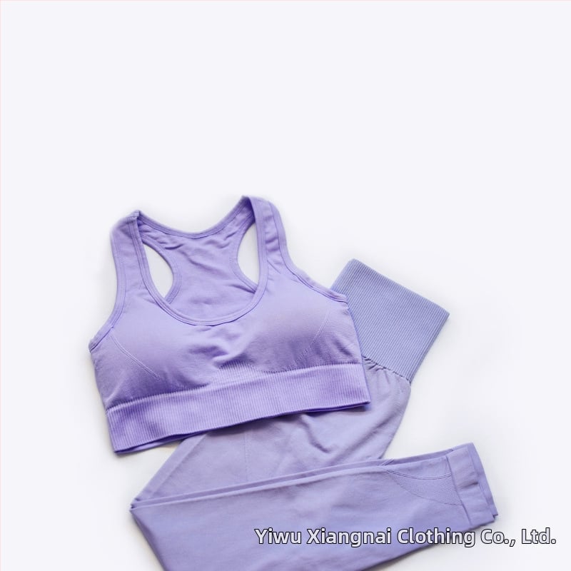 Set de yoga din două părți, fără cusături, pentru femei – top cu mâneci scurte și pantaloni, respirabil, ultra-ușor, absorbție a umidității, amestec bumbac-nylon