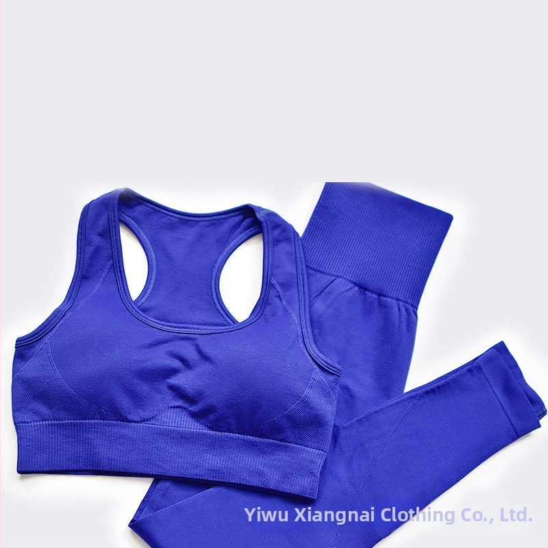 Set de yoga din două părți, fără cusături, pentru femei – top cu mâneci scurte și pantaloni, respirabil, ultra-ușor, absorbție a umidității, amestec bumbac-nylon