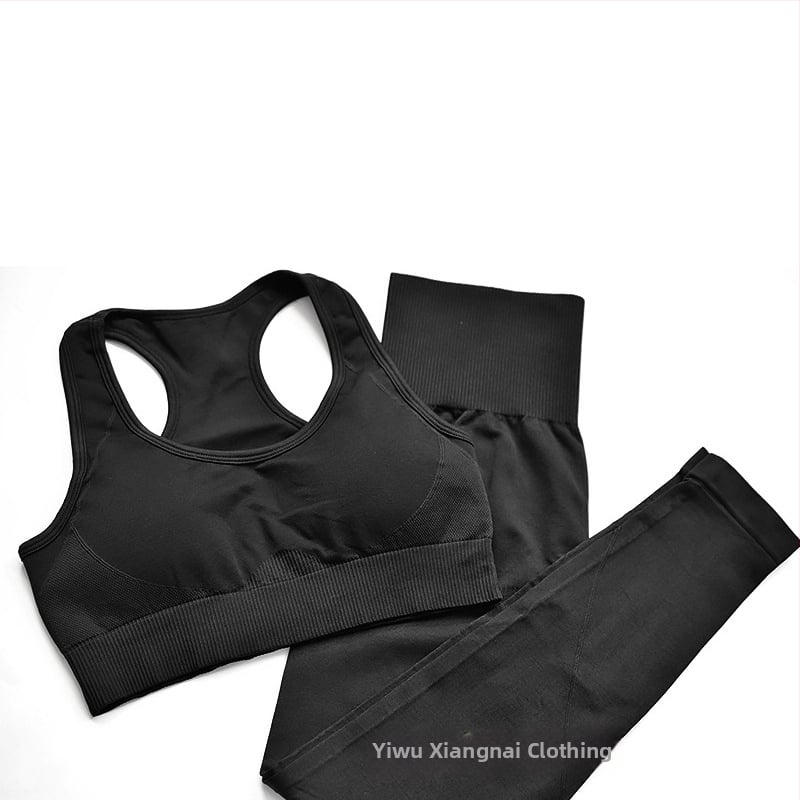Set de yoga din două părți, fără cusături, pentru femei – top cu mâneci scurte și pantaloni, respirabil, ultra-ușor, absorbție a umidității, amestec bumbac-nylon
