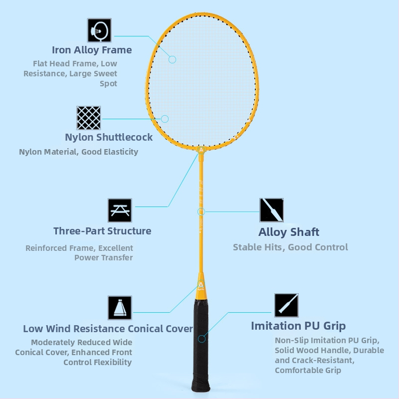 Deliangernet badmintonireket, 2 tk, 95–100 g, sirge löök, algajatele ja noortele