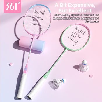Badmintono raketė 361°, korpusas iš geležies lydinio, svoris 95–100 g, rankenos storis G2, tiesus velenas
