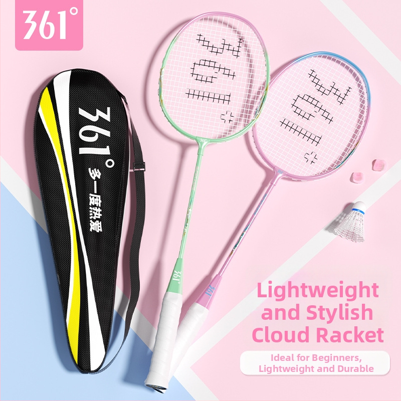 Bedmintonová raketa 361°, rám z železného zliatiny, hmotnosť 95–100 g, hrúbka rukoväte G2, rovný hriadeľ