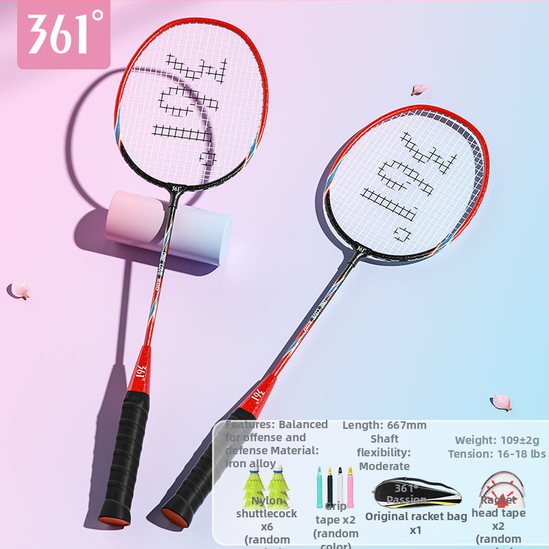 Badmintono raketė 361°, korpusas iš geležies lydinio, svoris 95–100 g, rankenos storis G2, tiesus velenas