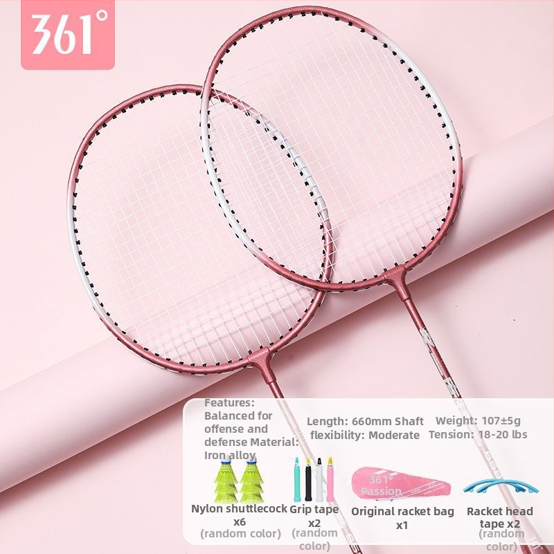 Badmintono raketė 361°, korpusas iš geležies lydinio, svoris 95–100 g, rankenos storis G2, tiesus velenas