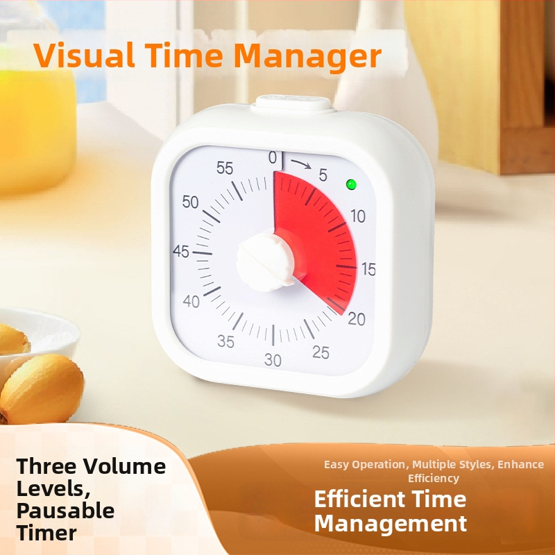 Visuaalne taimer lastele loendamise ja alarmiga — ruudukujuline ABS-korpus, kvartsliikumine, analoog- ja digitaalne ekraan, kronograaf