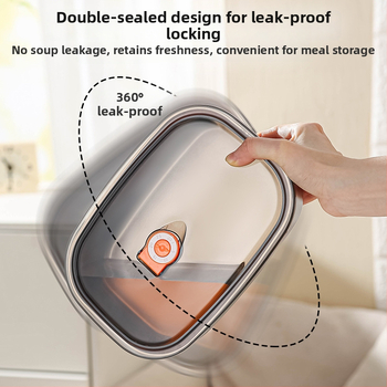 Кутия за обяд от 304 неръждаема стомана, подходяща за микровълнова печка, квадратна форма, капак с уплътнение против изтичане, капацитет 301-500 ml
