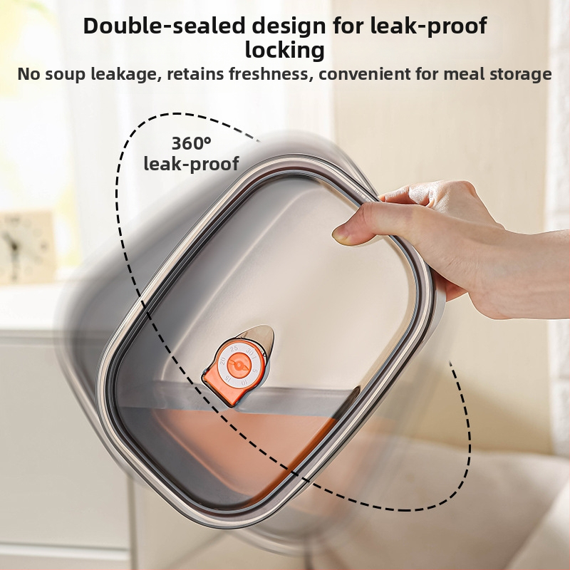 Кутия за обяд от 304 неръждаема стомана, подходяща за микровълнова печка, квадратна форма, капак с уплътнение против изтичане, капацитет 301-500 ml