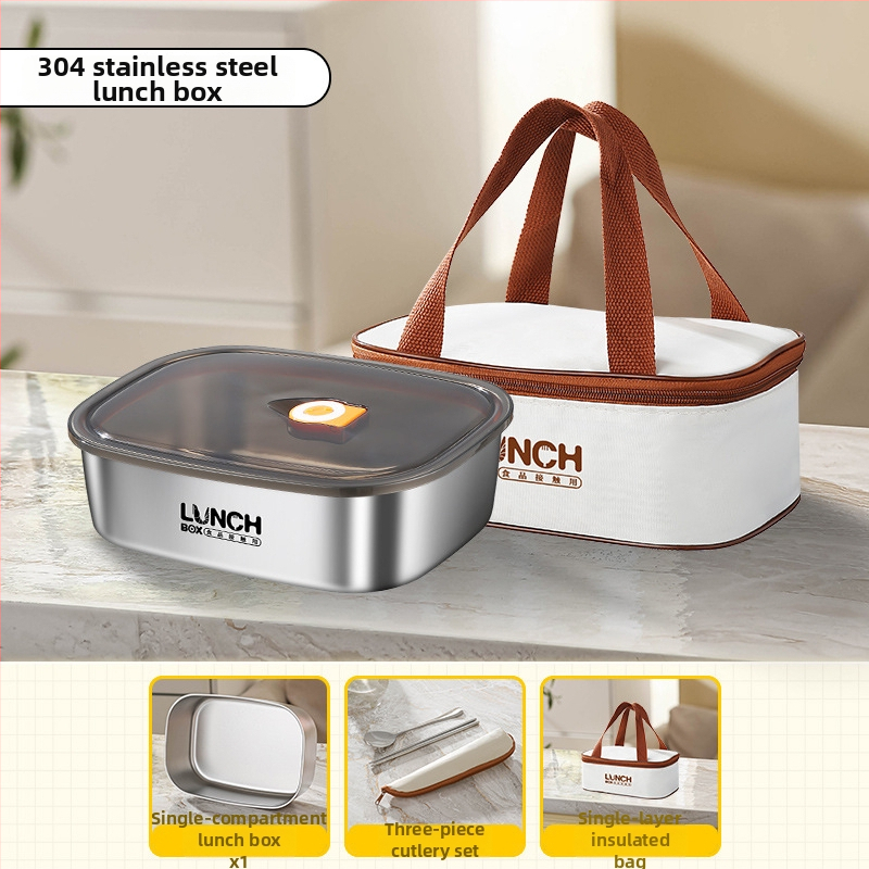 Кутия за обяд от 304 неръждаема стомана, подходяща за микровълнова печка, квадратна форма, капак с уплътнение против изтичане, капацитет 301-500 ml