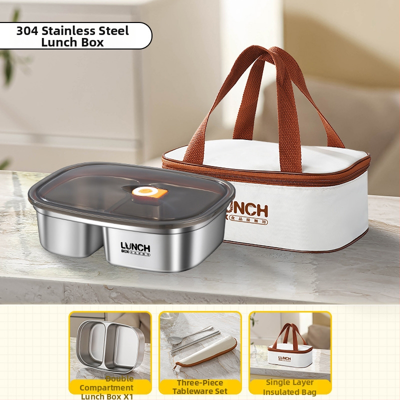 Кутия за обяд от 304 неръждаема стомана, подходяща за микровълнова печка, квадратна форма, капак с уплътнение против изтичане, капацитет 301-500 ml